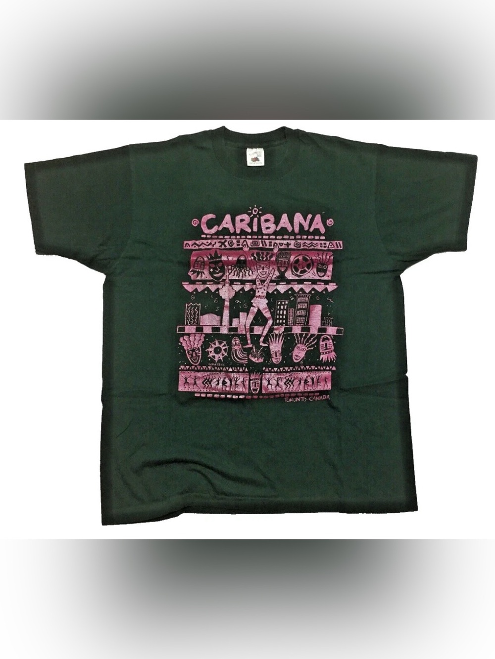 90s Vintage Caribana T-shirt Toronto Canada Size XL Single Stitch Green Y2K
